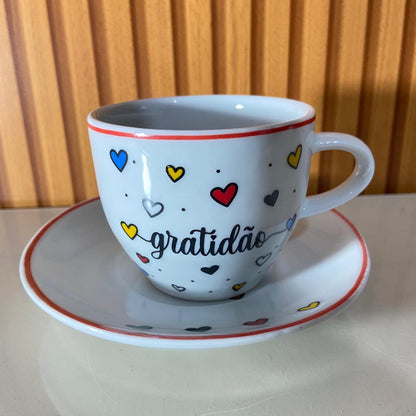 XÍCARA COM PIRES GRATIDÃO MOD2 200ML (1 UNIDADE)