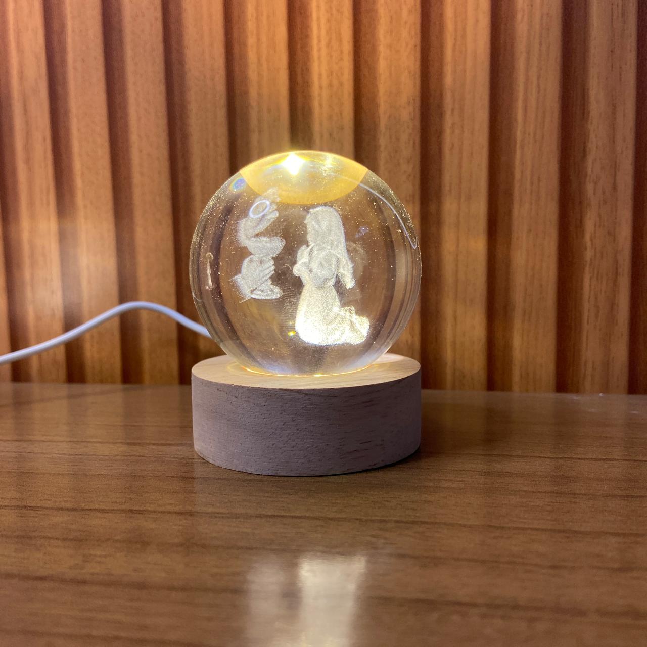 LUMINÁRIA LED BOLA DE VIDRO PRIMEIRA EUCARISTIA MENINA (1 UNIDADE)