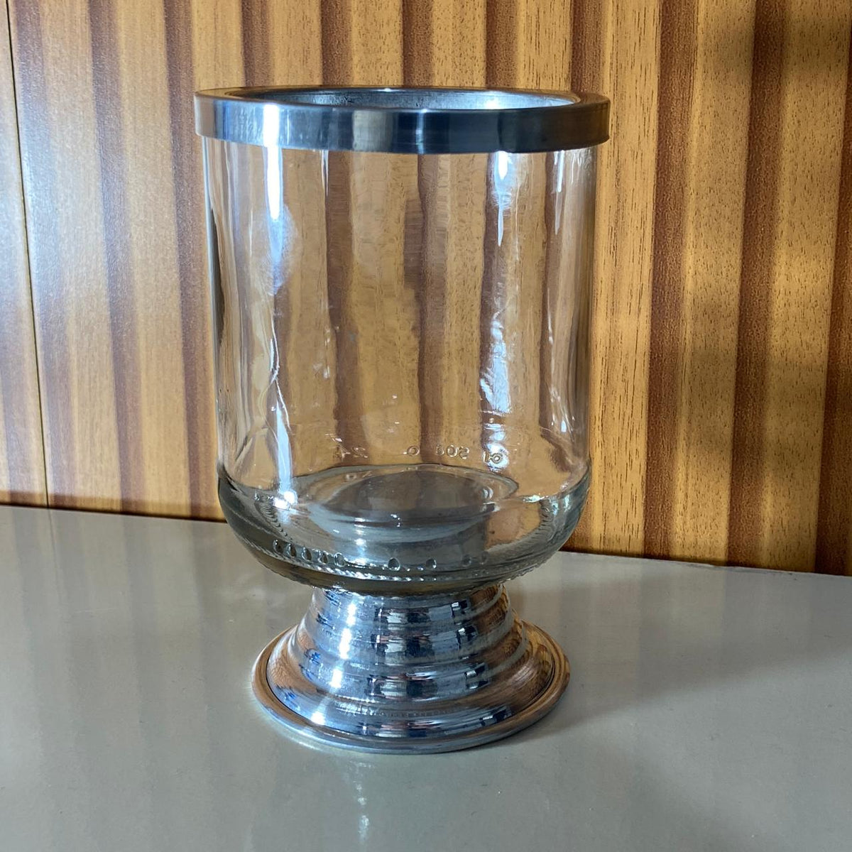 PORTA VELA DE VIDRO TRANSPARENTE COM PEDESTAL 13CM (1 UNIDADE)