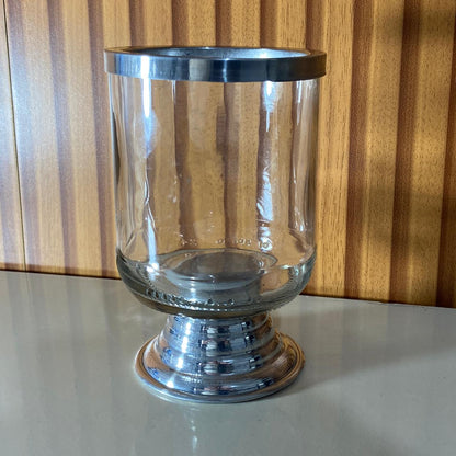 PORTA VELA DE VIDRO TRANSPARENTE COM PEDESTAL 13CM (1 UNIDADE)