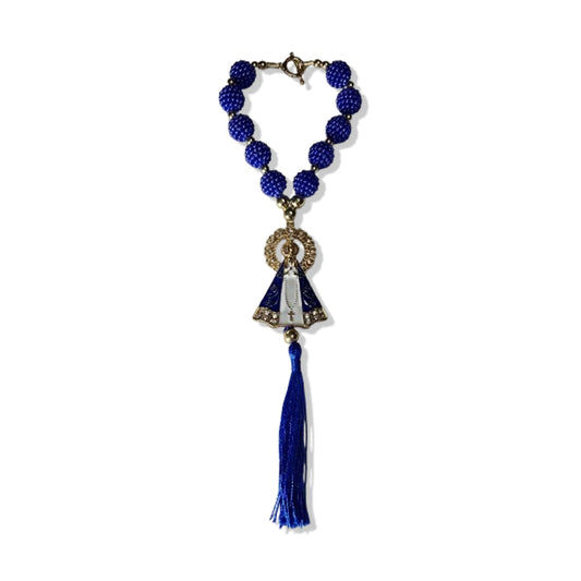 DEZENA PARA CARRO NOSSA SENHORA APARECIDA BRANCA AMORA AZUL MOD4 12MM (3 UNIDADES)