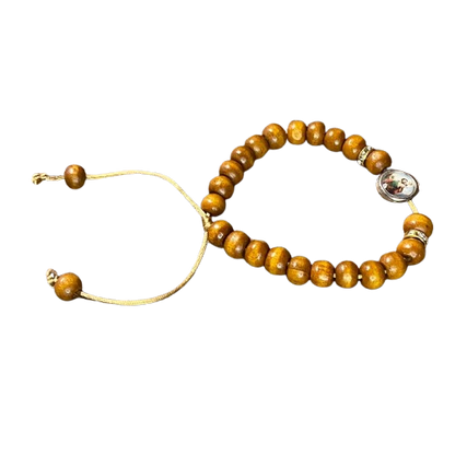 PULSEIRA DE MADEIRA CARAMELO REGULÁVEL COM MEDALHA RESINADA SÃO CRISTÓVÃO (3 UNIDADES)