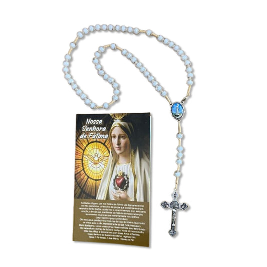 TERÇO ACRÍLICO BRANCO COM FECHO NOSSA SENHORA DE FÁTIMA MOD1 08MM (1 UNIDADE)