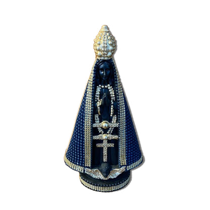 IMAGEM DE GESSO NOSSA SENHORA APARECIDA AZUL COM STRASS 39CM (1 UNIDADE)