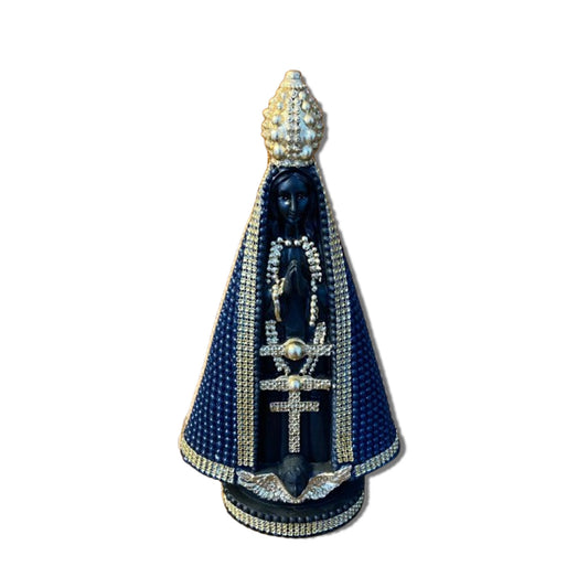 IMAGEM DE GESSO NOSSA SENHORA APARECIDA AZUL COM STRASS 39CM (1 UNIDADE)