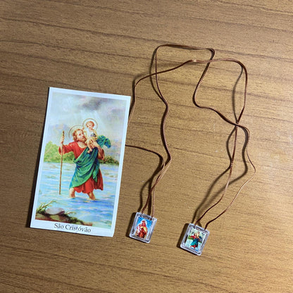 ESCAPULÁRIO CORDINHA NOSSA SENHORA DO CARMO E SÃO CRISTÓVÃO (12 UNIDADES)