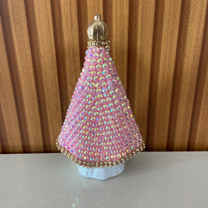 IMAGEM DE GESSO NOSSA SENHORA APARECIDA BRANCA COM STRASS ROSA 14CM (1 UNIDADE)