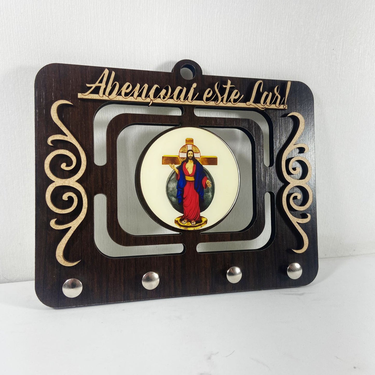 PORTA CHAVE VAZADO RESINADO SANTAS CHAGAS 14CM (1 UNIDADE)