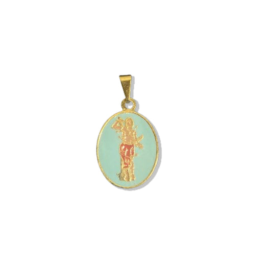 PINGENTE DOURADO OVAL SÃO SEBASTIÃO COLORIDO (6 UNIDADES)