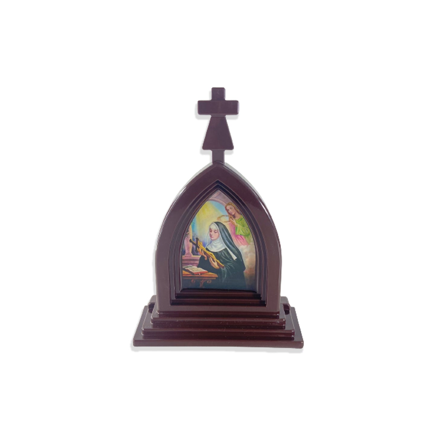 CAPELA ACRÍLICA G SANTA RITA DE CÁSSIA MARROM 18X12CM (1 UNIDADE)