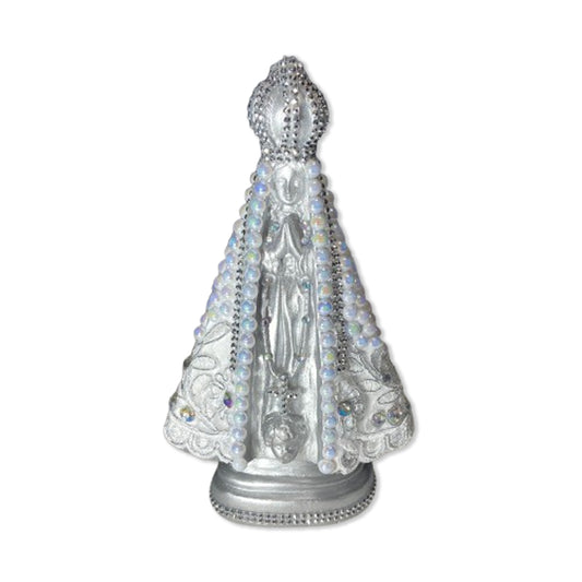 IMAGEM DE GESSO NOSSA SENHORA APARECIDA PÉROLA COM STRASS MOD12 23CM (1 UNIDADE)