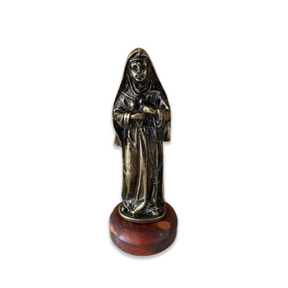 IMAGEM DE MESA METAL OURO VELHO SANTA RITA COM BASE DE MADEIRA 10CM (1 UNIDADE)