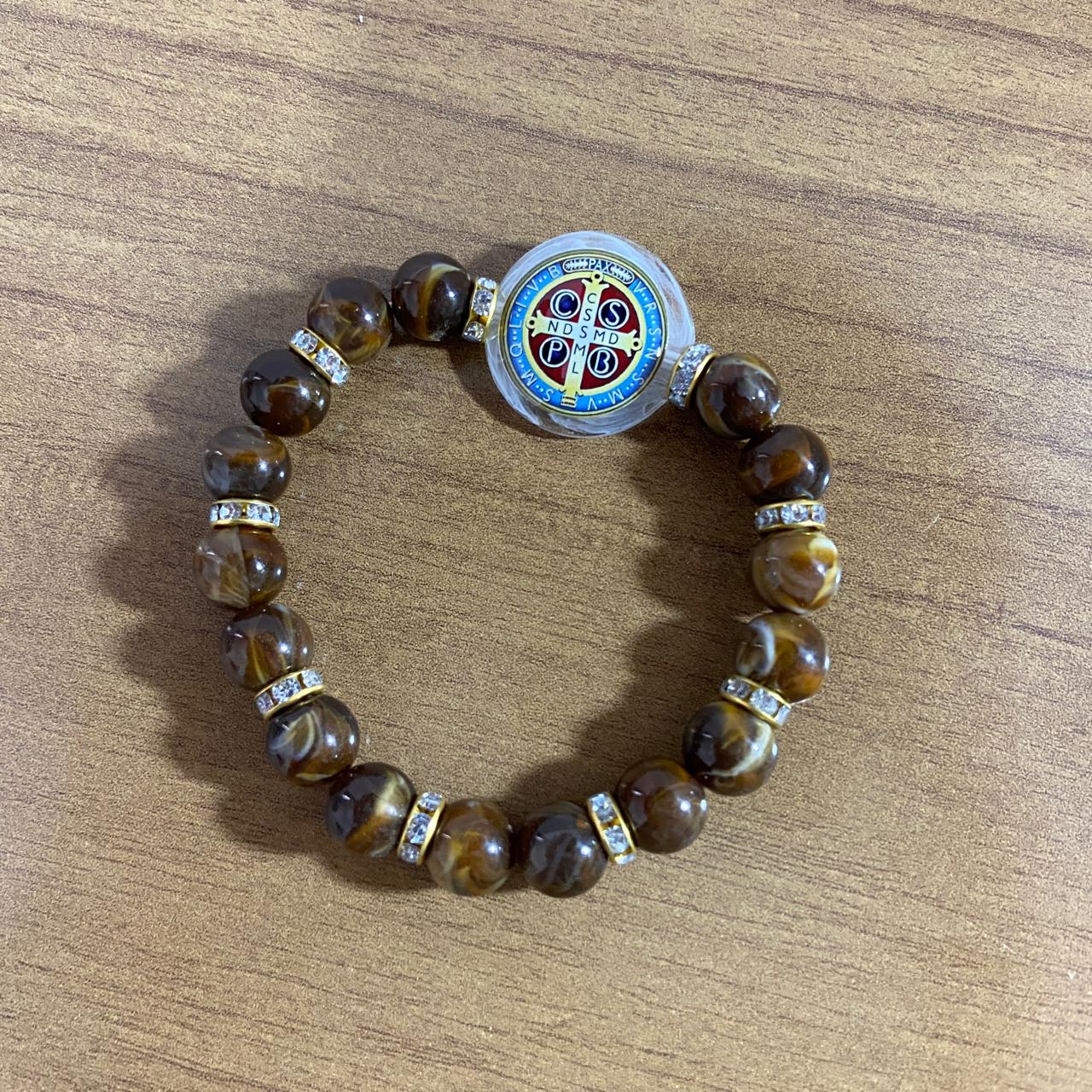 PULSEIRA PÉROLA COM MEDALHA RESINADA MEDALHA SÃO BENTO  (03 UNIDADES)