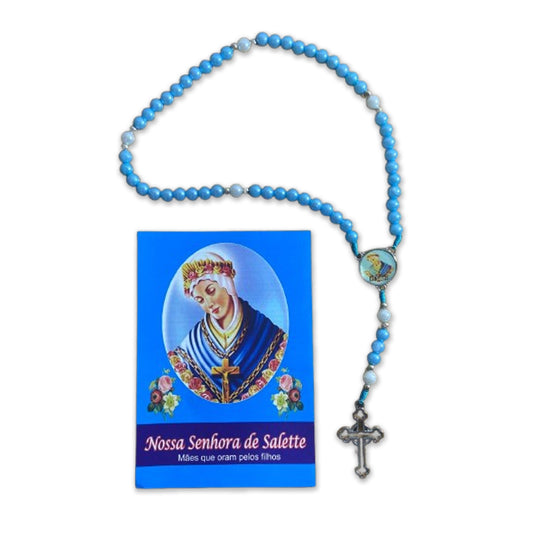 TERÇO PÉROLA AZUL NOSSA SENHORA DE SALETTE 08MM (1 UNIDADE)