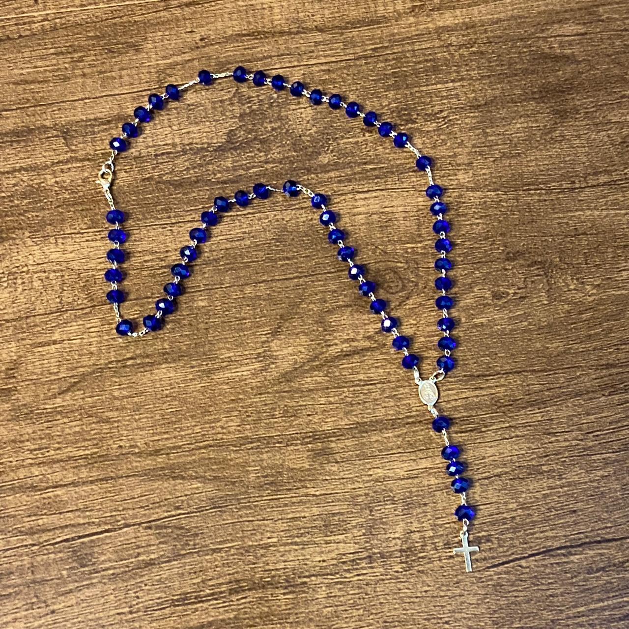 TERÇO CRISTAL NOSSA SENHORA APARECIDA AZUL 06MM  (3 UNIDADES)