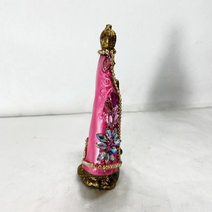 IMAGEM DE GESSO NOSSA SENHORA APARECIDA DOURADA E ROSA COM PEDRARIA 14,5CM (1 UNIDADE)