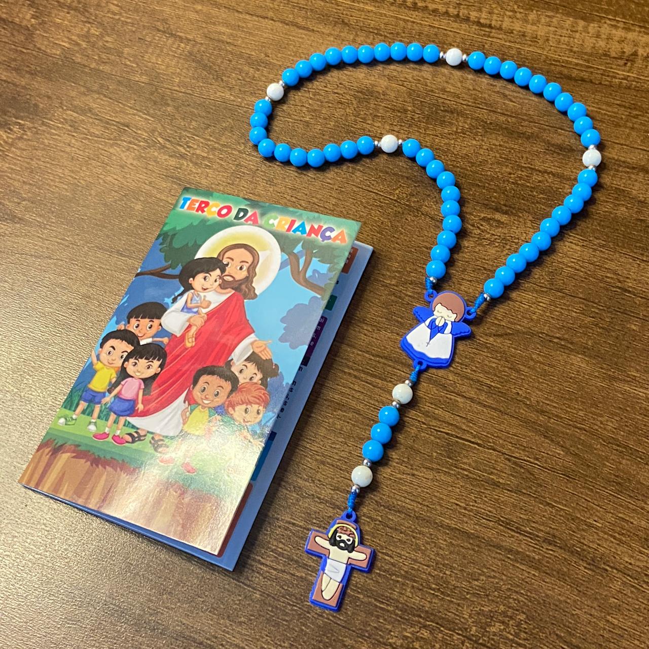 TERÇO DA CRIANÇA ANJO DA GUARDA AZUL 08MM (1 UNIDADE)