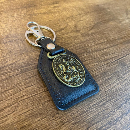 CHAVEIRO COURO COM MOSQUETE SÃO JORGE OURO VELHO ( 6 UNIDADES)