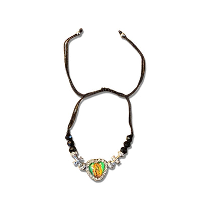 PULSEIRA REGULÁVEL CRISTAL PRETO COM MEDALHA RESINADA NOSSA SENHORA DE GUADALUPE  ( 01 UNIDADE)