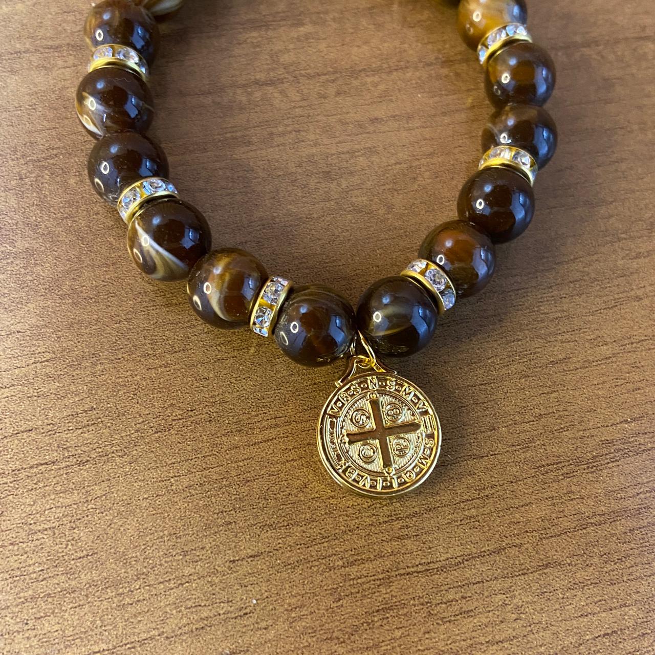 PULSEIRA PÉROLA MEDALHA DE SÃO BENTO 08MM MOD-2 (03 UNIDADES)