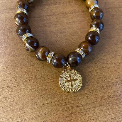 PULSEIRA PÉROLA MEDALHA DE SÃO BENTO 08MM MOD-2 (03 UNIDADES)