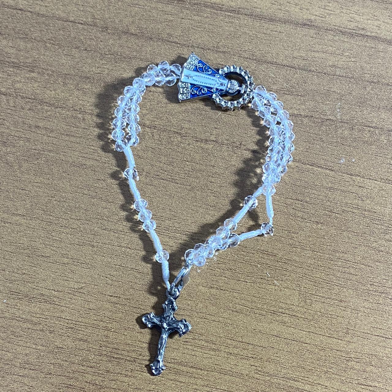 TERÇO PULSEIRA CRISTAL NOSSA SENHORA APARECIDA TRANSPARENTE  (3 UNIDADES)