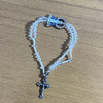 TERÇO PULSEIRA CRISTAL NOSSA SENHORA APARECIDA TRANSPARENTE  (3 UNIDADES)