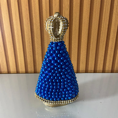 IMAGEM DE GESSO NOSSA SENHORA APARECIDA COM PÉROLA AZUL E STRASS 15CM (1 UNIDADE)