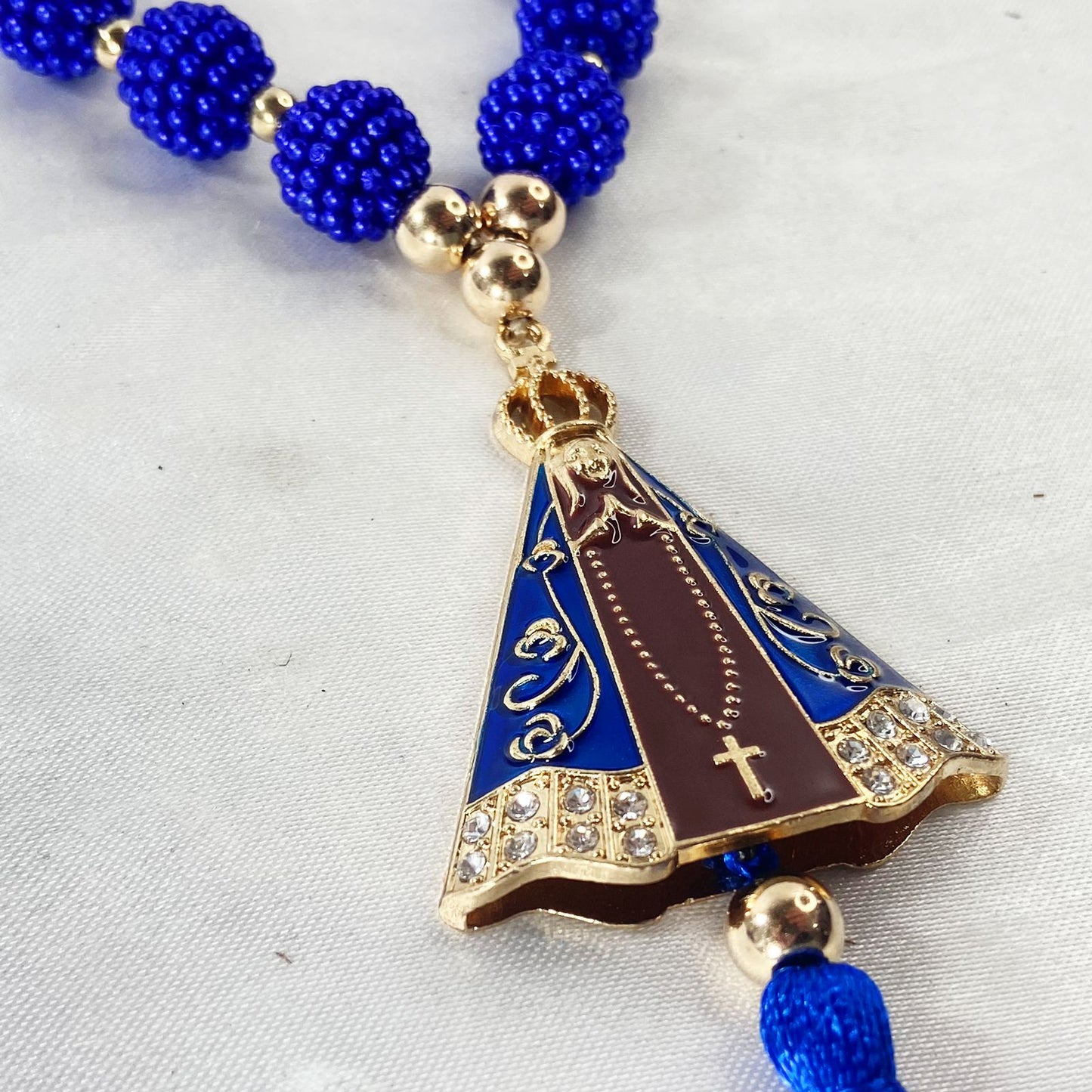 DEZENA PARA CARRO NOSSA SENHORA APARECIDA MARROM AMORA AZUL 12MM (3 UNIDADES)
