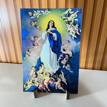 PLAQUINHA DE MESA MDF RESINADO NOSSA SENHORA DA IMACULADA CONCEIÇÃO  19CM x 13CM  (1 UNIDADE)