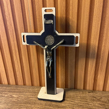 CRUCIFIXO MDF DE PAREDE E MESA MEDALHA SÃO BENTO 34CM (1 UNIDADE)