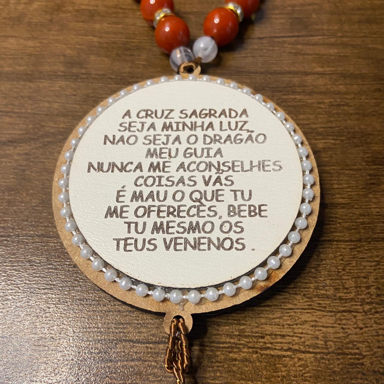 ADORNO DE PÉROLA COM MEDLAHA SÃO BENTO MDF E STRASS 30CM (1 UNIDADE)