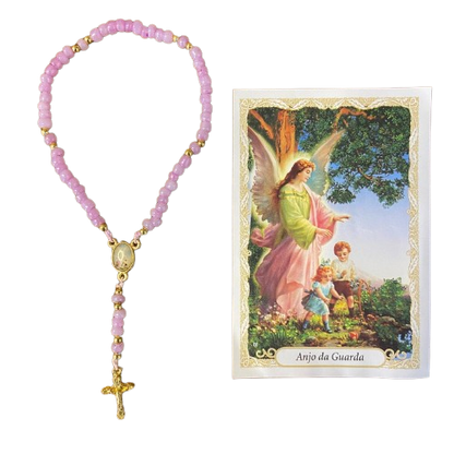 TERÇO MIÇANGA ANJO DA GUARDA ROSA 4MM (1UNIDADE)