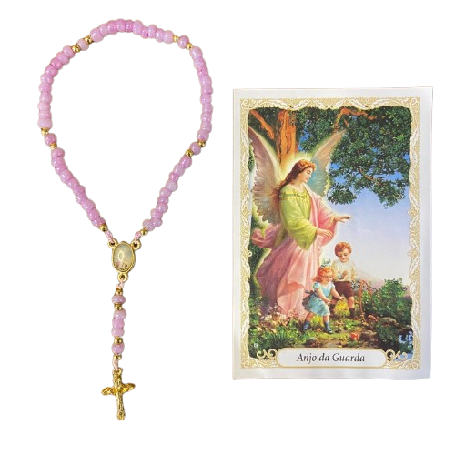 TERÇO MIÇANGA ANJO DA GUARDA ROSA 4MM (1UNIDADE)