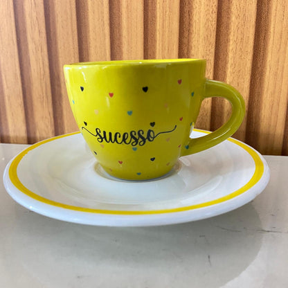 XÍCARA COM PIRES SUCESSO AMARELO (1 UNIDADE)
