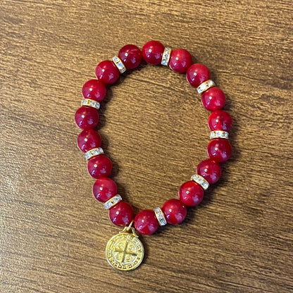 PULSEIRA PÉROLA MEDALHA DE SÃO BENTO 10MM MOD-9 (03 UNIDADES)