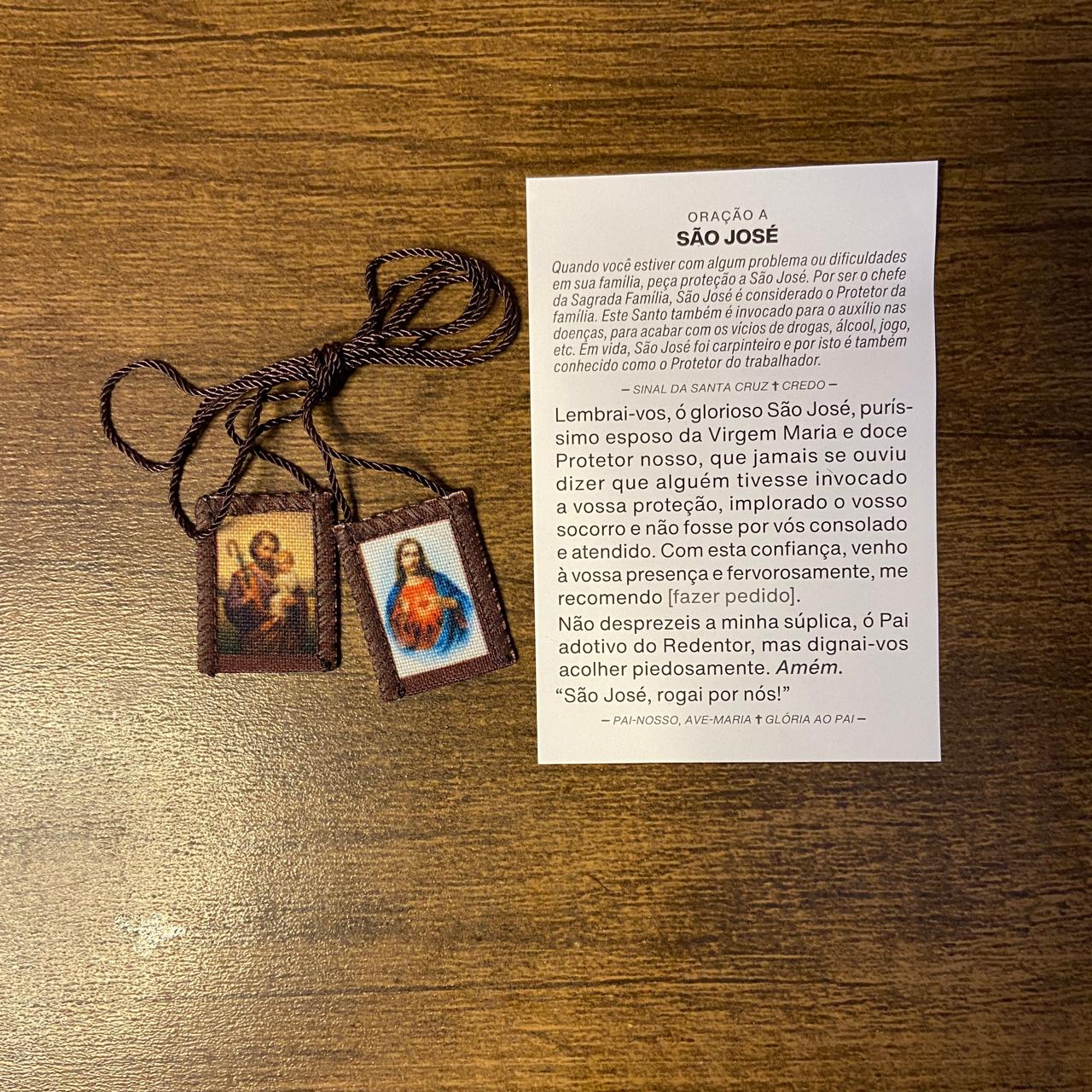 ESCAPULÁRIO DE PANO SAGRADO CORAÇÃO DE JESUS E SÃO JOSÉ P (6 UNIDADES)