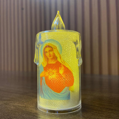VELA ELETRÔNICA TRANSPARENTE IMACULADO CORAÇÃO DE MARIA 08CM ( 3 UNIDADES)