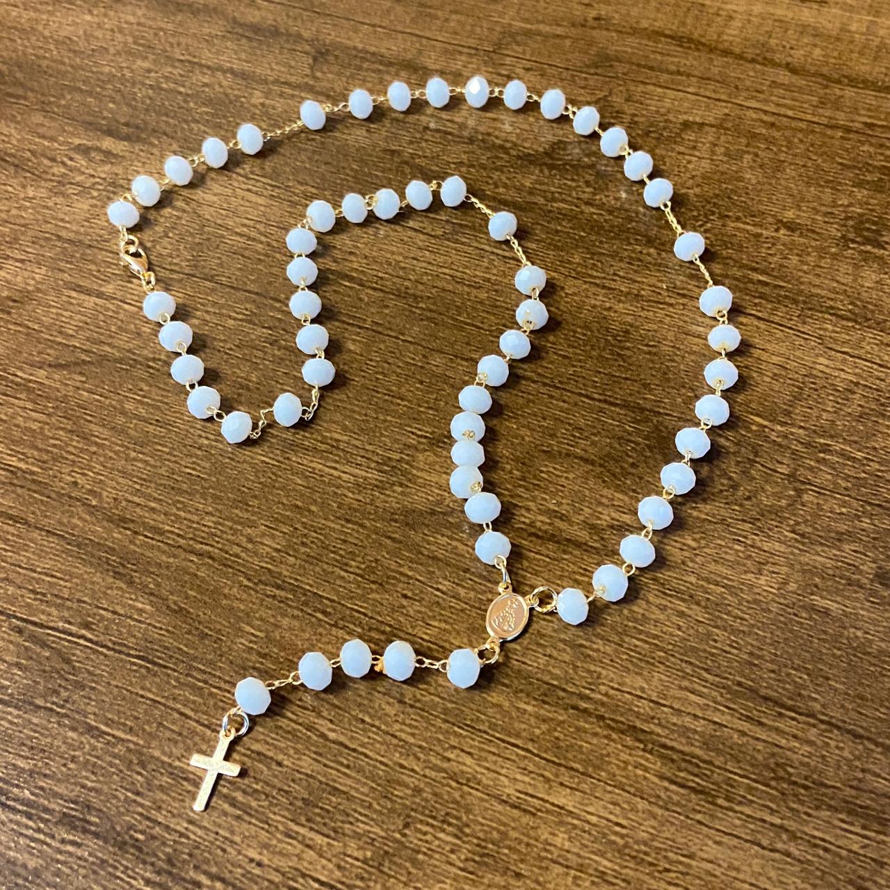 TERÇO CRISTAL NOSSA SENHORA APARECIDA BRANCO 06MM  (3 UNIDADES)