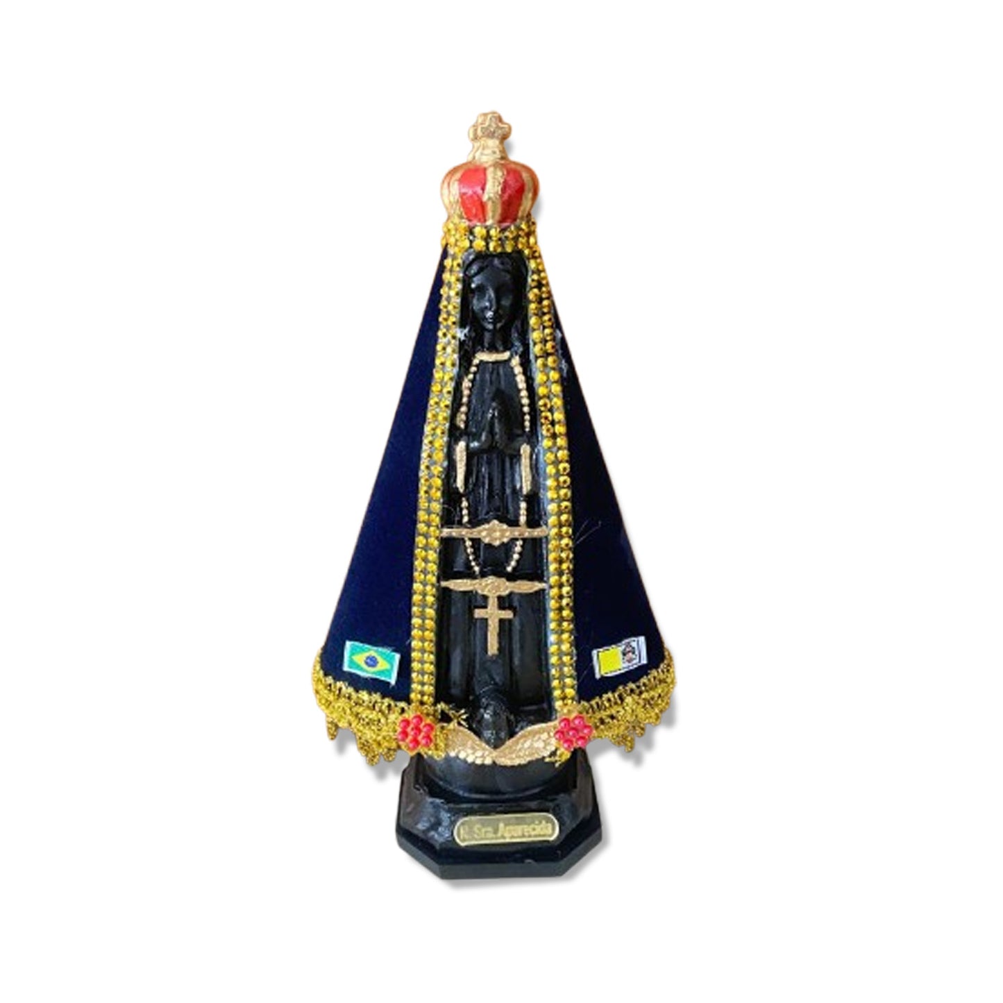 IMAGEM DE PLÁSTICO NOSSA SENHORA APARECIDACOM MANTO E STRASS  MOD1 20CM  (1 UNIDADE)