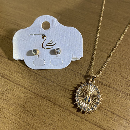 CORRENTE DOURADA COM BRINCO PONTA DE LUZ NOSSA SENHORA APARECIDA MOD 03  ( 1 UNIDADE)