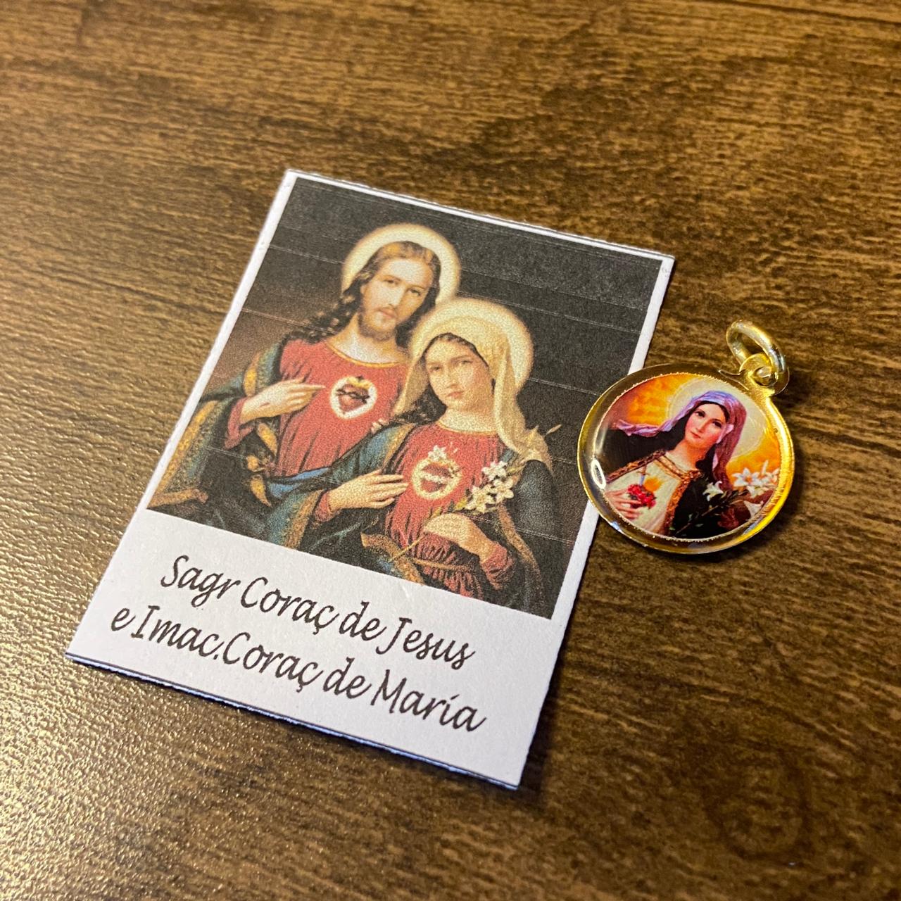 MEDALHA DUPLA FACE SAGRADO CORAÇÃO DE JESUS E IMACULADO CORAÇÃO DE MARIA (12 UNIDADES)