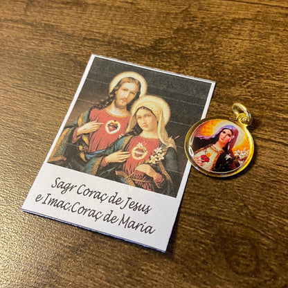 MEDALHA DUPLA FACE SAGRADO CORAÇÃO DE JESUS E IMACULADO CORAÇÃO DE MARIA (12 UNIDADES)