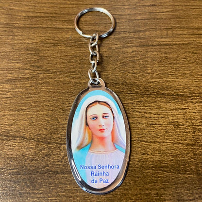 CHAVEIRO METAL OVAL RESINADO RAINHA DA PAZ  (6 UNIDADES)