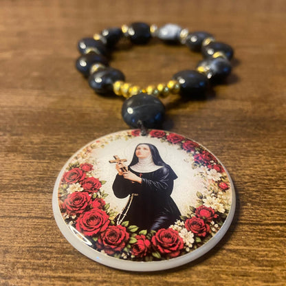 DEZENA PEDRARIAS MEDALHÃO DE RESINADO  SANTA RITA  17MM - MOD2 (1 UNIDADE)