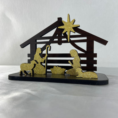 ENFEITE DE MESA MDF PRESÉPIO DOURADO (1 UNIDADE)