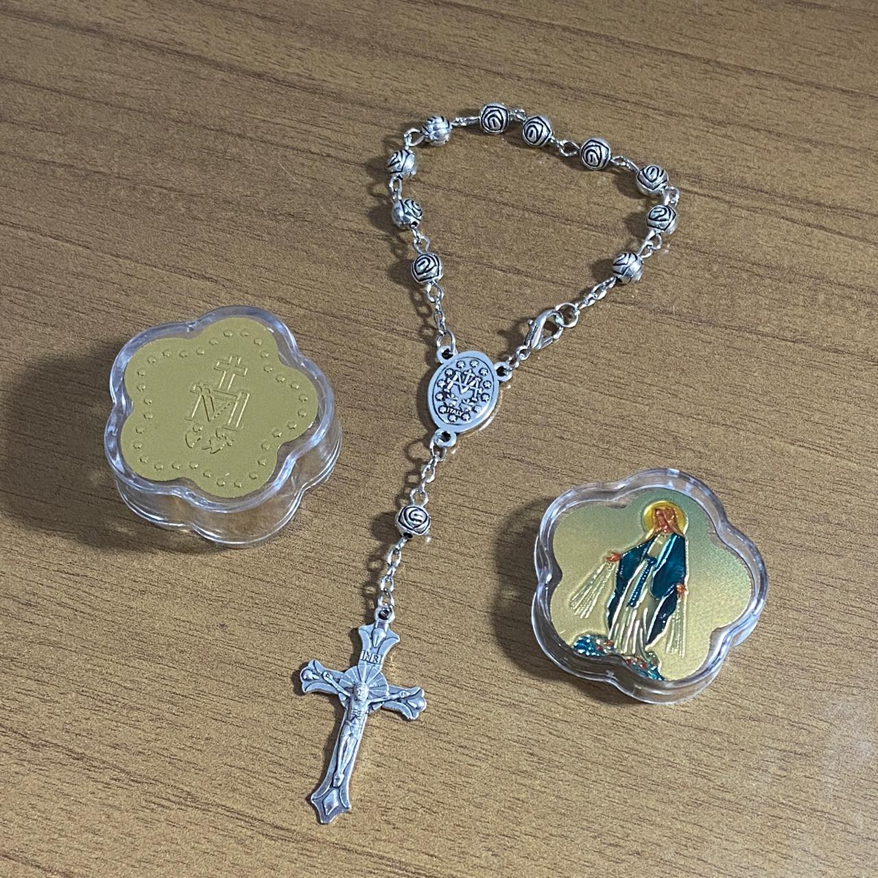 DEZENA DE METAL CONTA DE ROSAS NOSSA SENHORA DAS GRAÇAS 06MM  (6 UNIDADES)