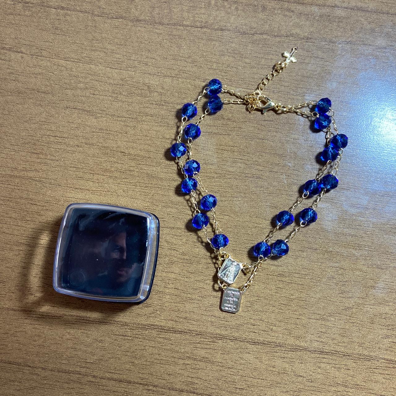 PULSEIRA ESCAPULARIO CRISTAL AZUL TRANSPARENTE (3 UNIDADES)