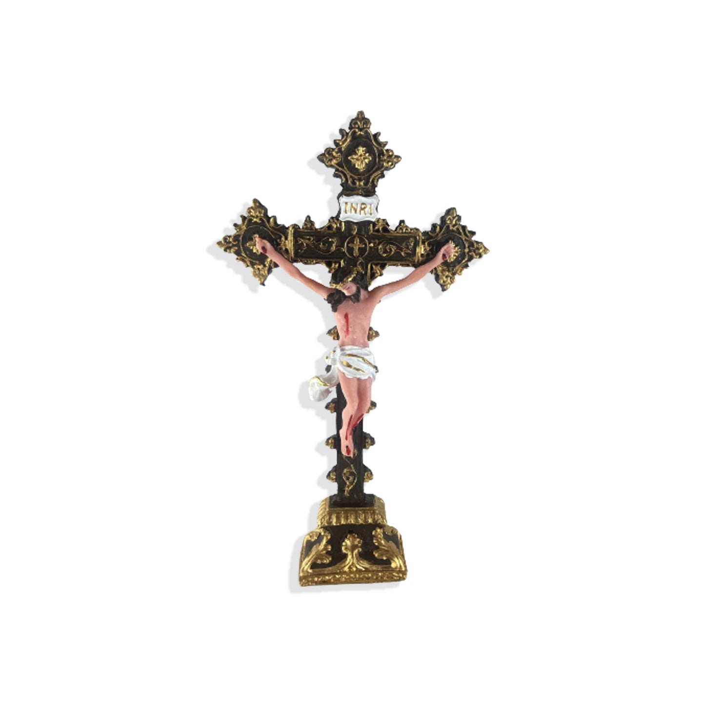 CRUCIFIXO DE RESINA COM PEDESTAL 28X16 CM (1 UNIDADE)