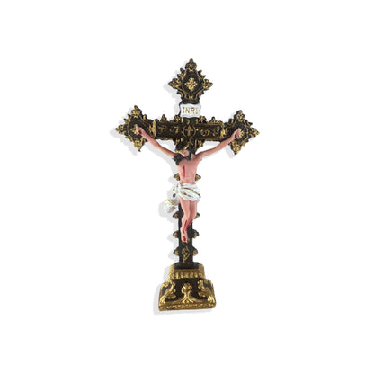 CRUCIFIXO DE RESINA COM PEDESTAL 28X16 CM (1 UNIDADE)